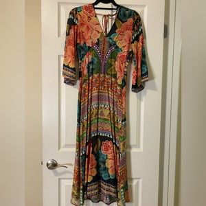 FARM Rio long floral dress with flair sleeves from Anthropologie XS